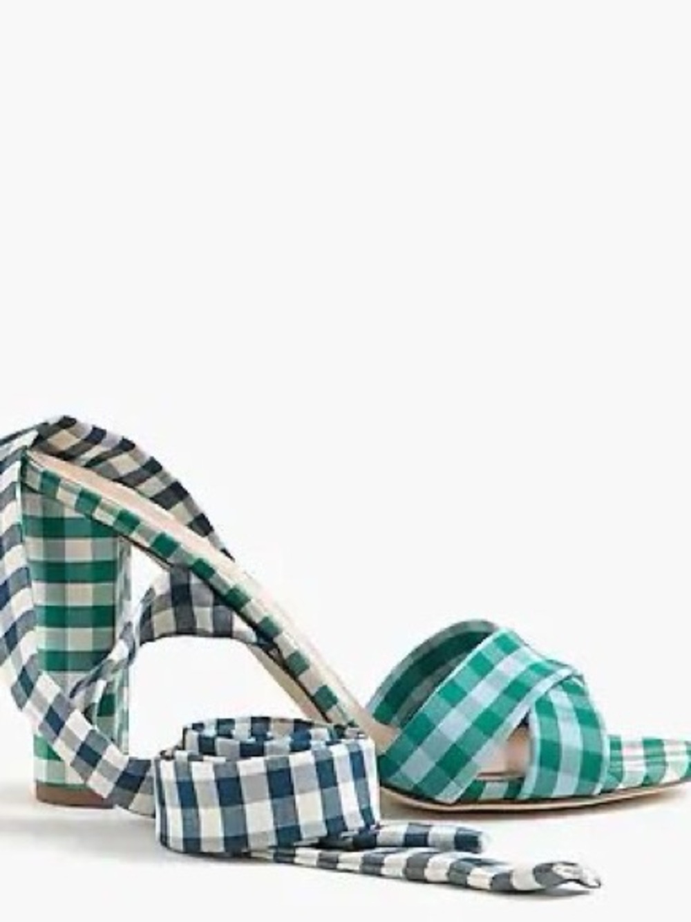 J.Crew Gingham Print Green Block Heel Sandals